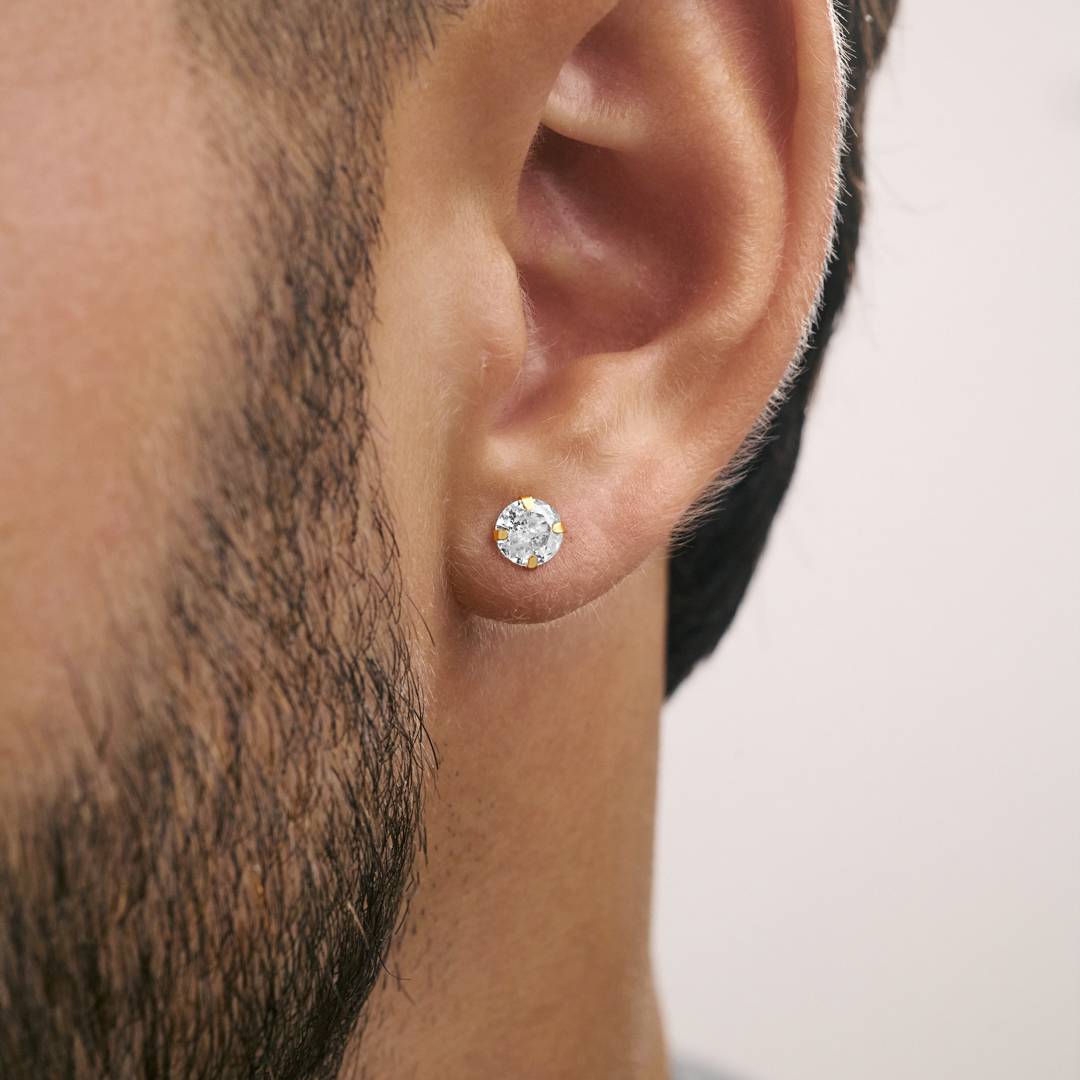 Cubic Zirconia Stud Earrings - 10k Solid Gold-3 Cubic Zirconia Stud Earrings - 10k Solid Gold-3 product photo