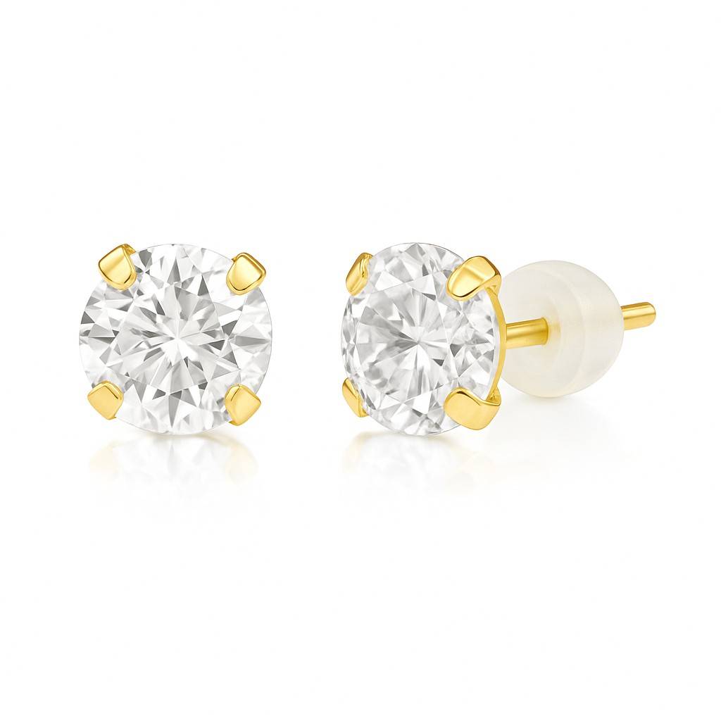 Cubic Zirconia Stud Earrings - 10k Solid Gold-1 Cubic Zirconia Stud Earrings - 10k Solid Gold-1 product photo