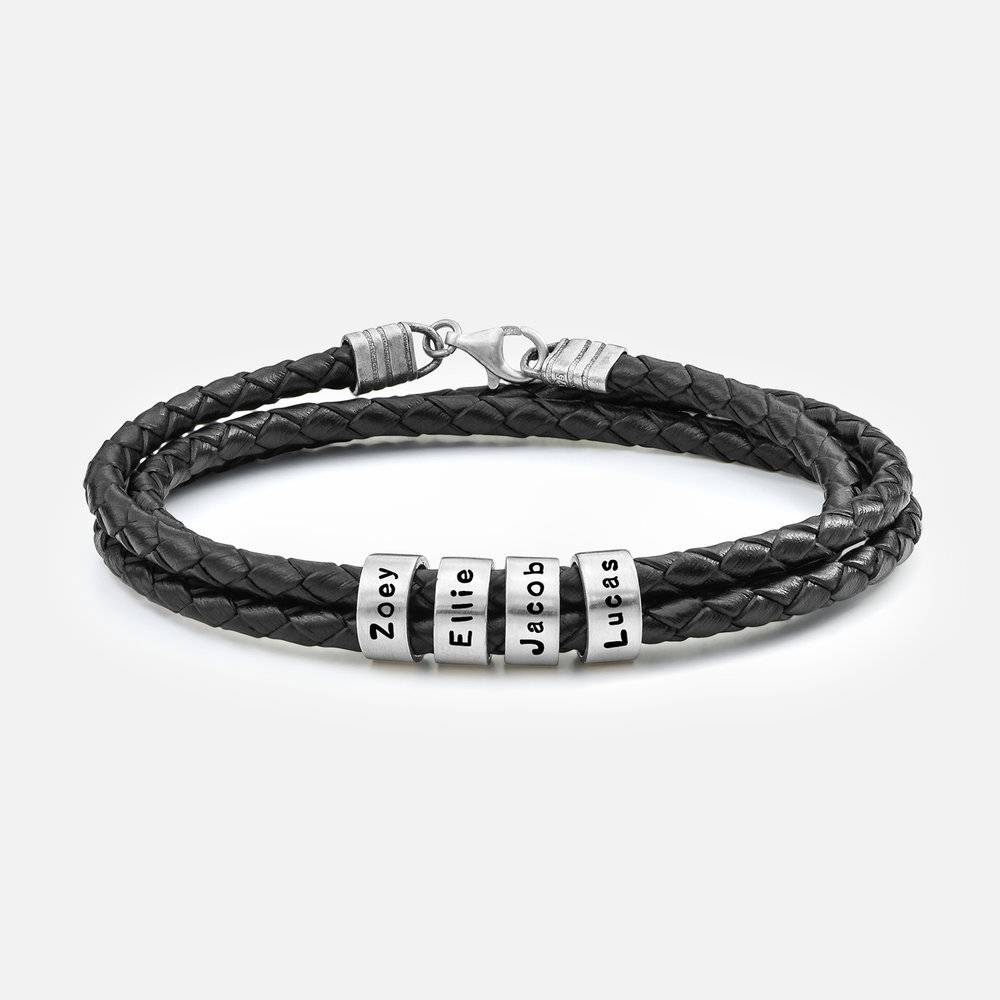 Mens braided deals leather bracelet personalized