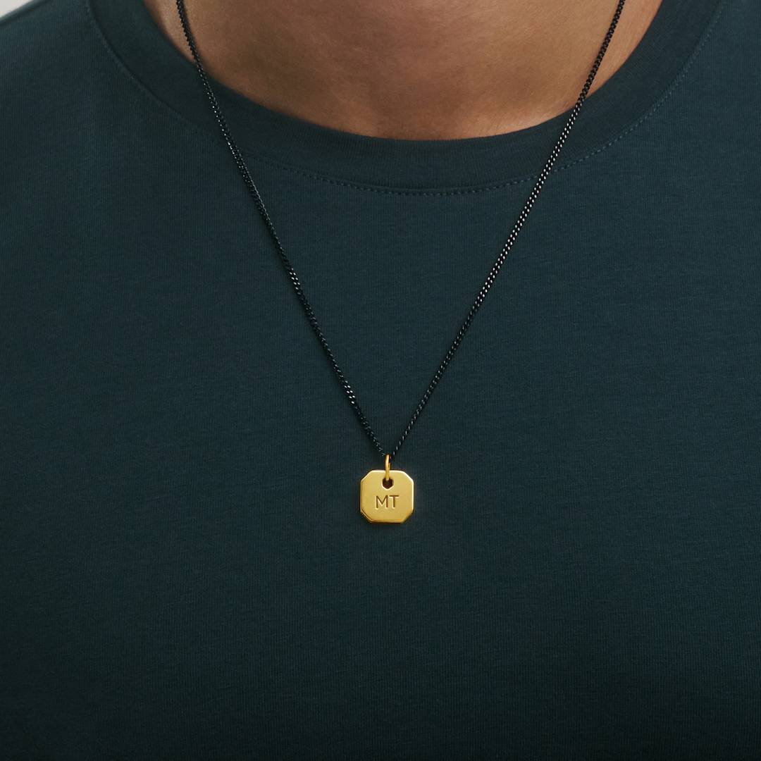 Engravable Dog Tag Necklace With Black Spinel - Gold Plated-1 Engravable Dog Tag Necklace With Black Spinel - Gold Plated-1 product photo