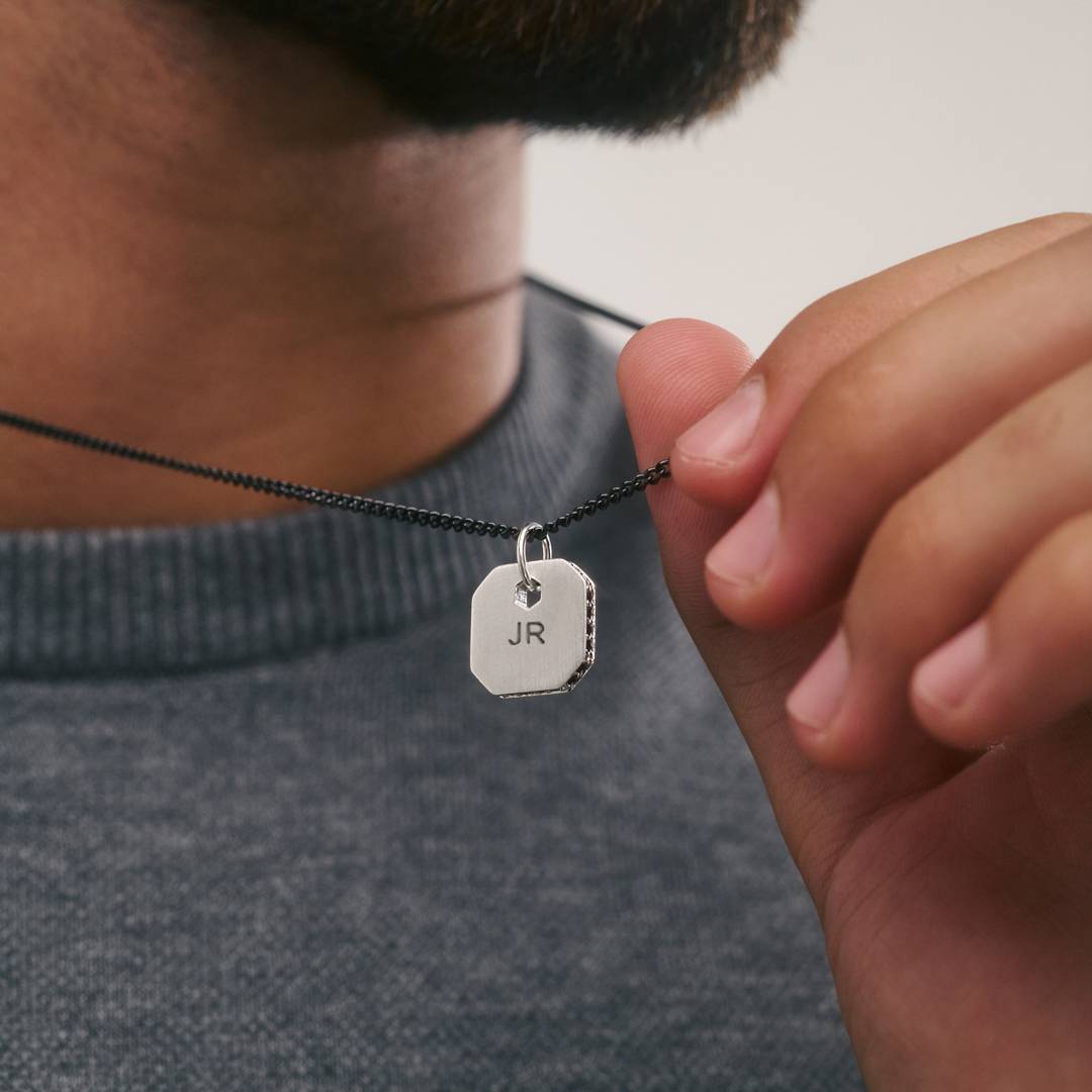 Engravable Dog Tag Necklace With Black Spinel- Silver-2 product photo
