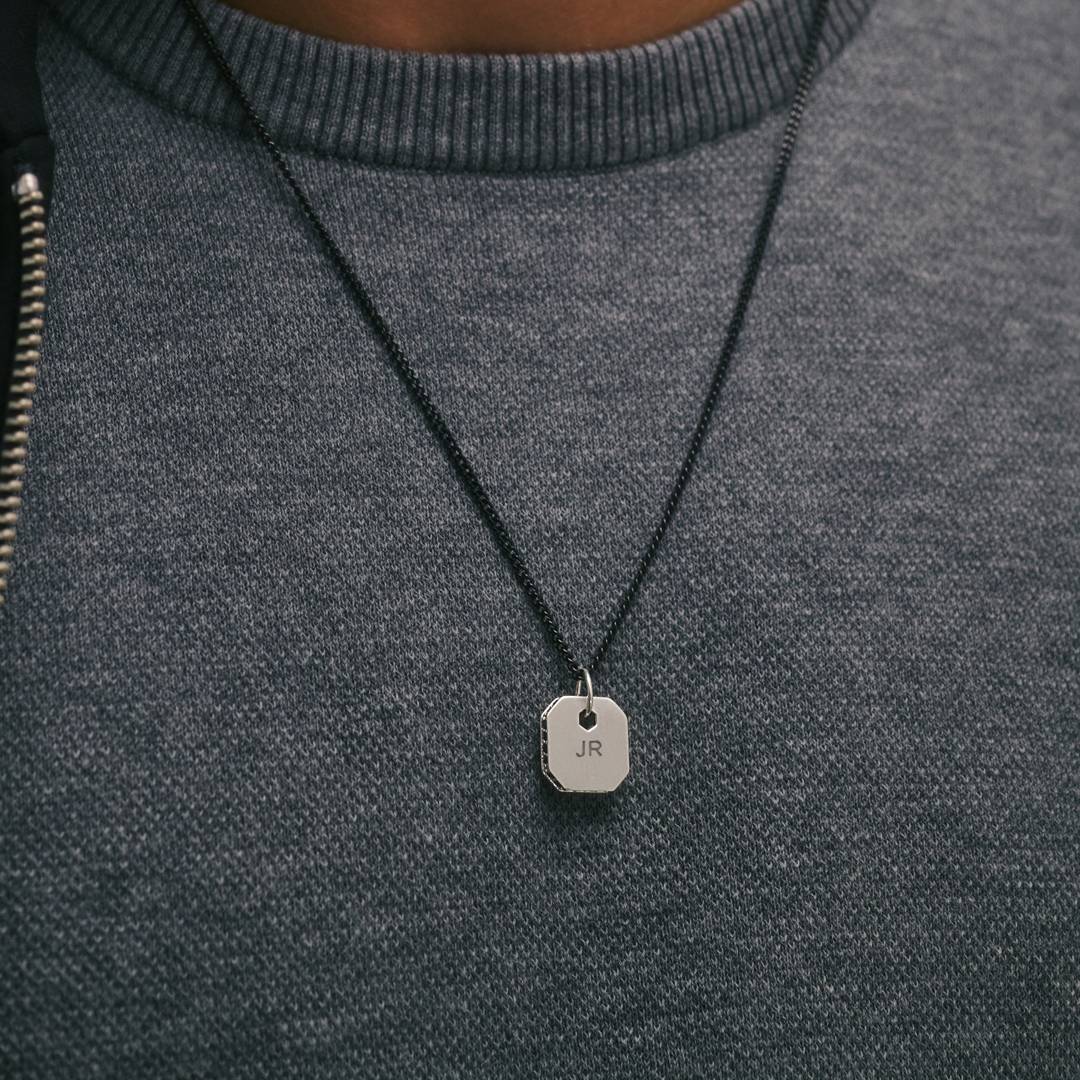 Engravable Dog Tag Necklace With Black Spinel- Silver-3 product photo