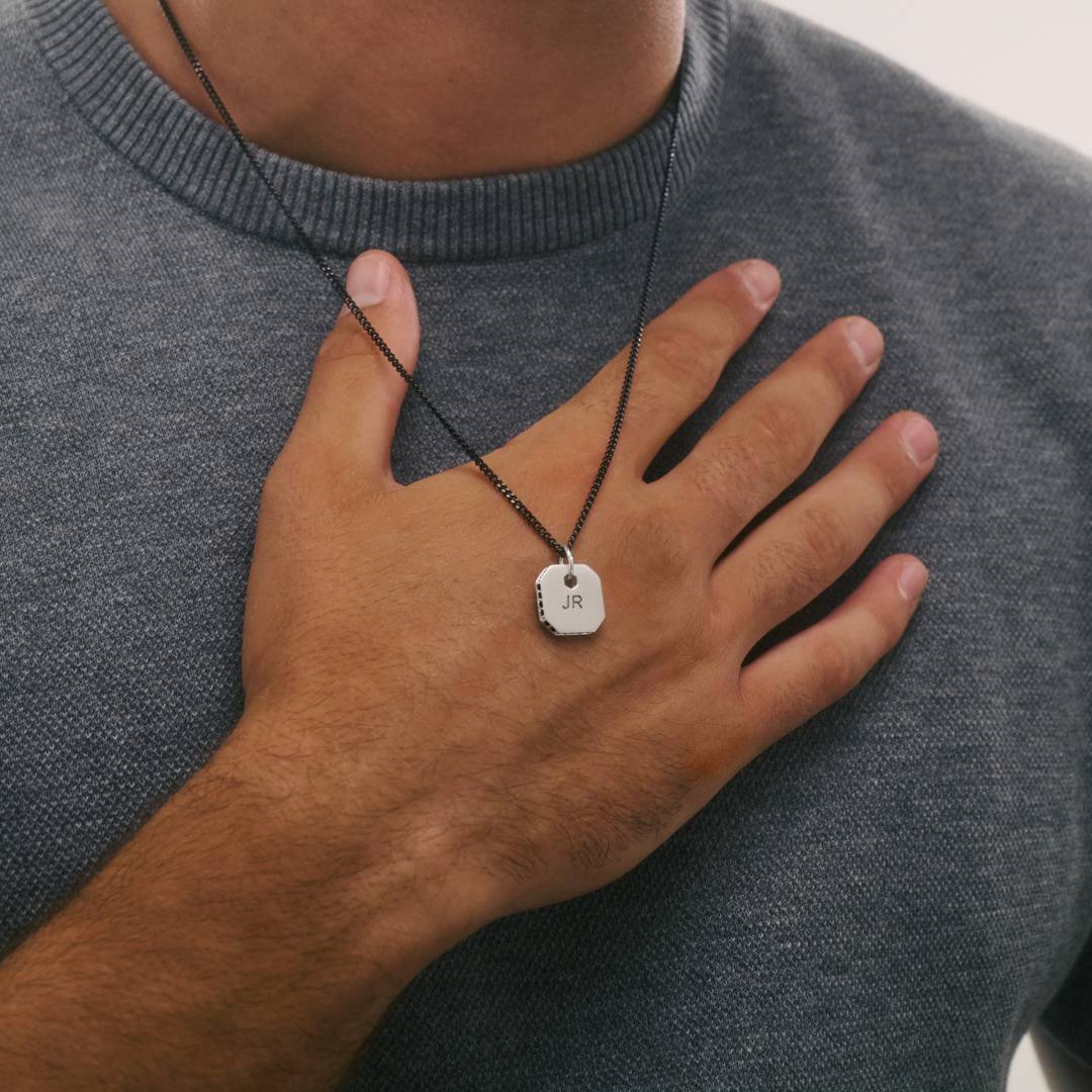 Engravable Dog Tag Necklace With Black Spinel- Silver-4 product photo