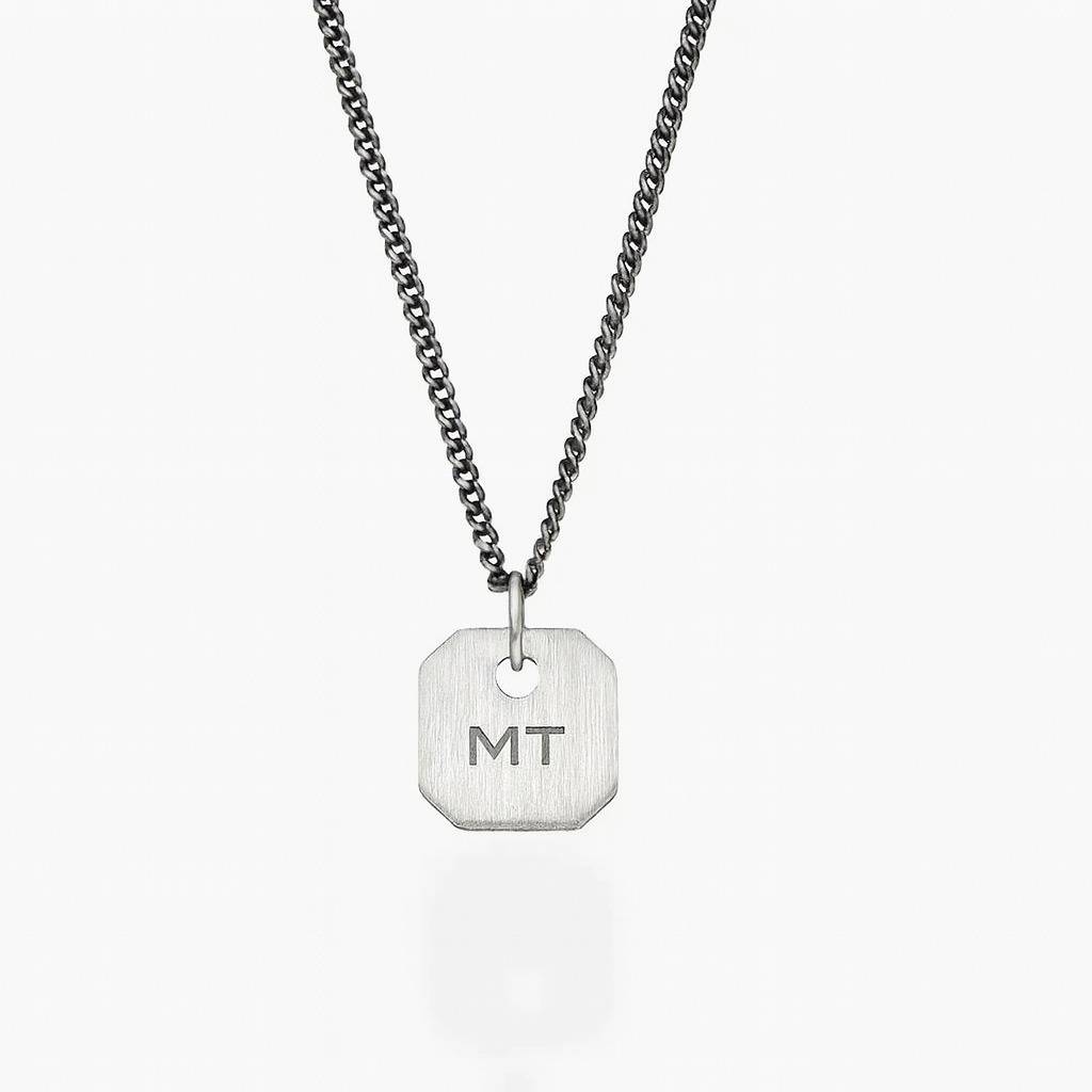 Engravable Dog Tag Necklace With Black Spinel- Silver-3 product photo