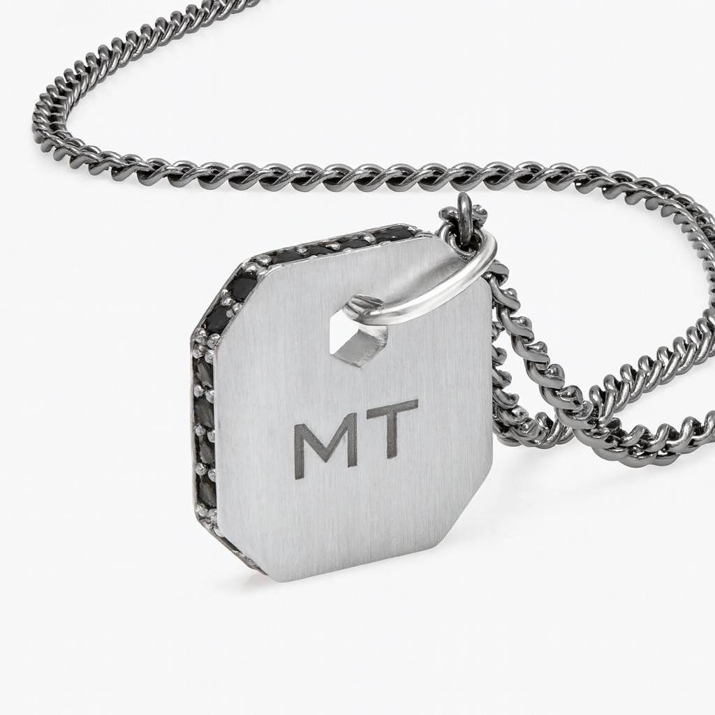 Engravable Dog Tag Necklace With Black Spinel- Silver-1 product photo