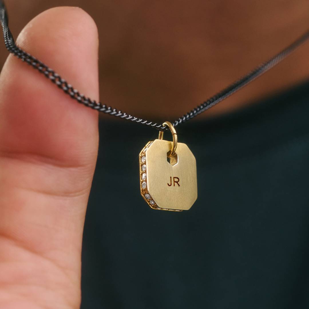 Engravable Dog Tag Necklace With Cubic Zirconia - Gold Plated-3 product photo