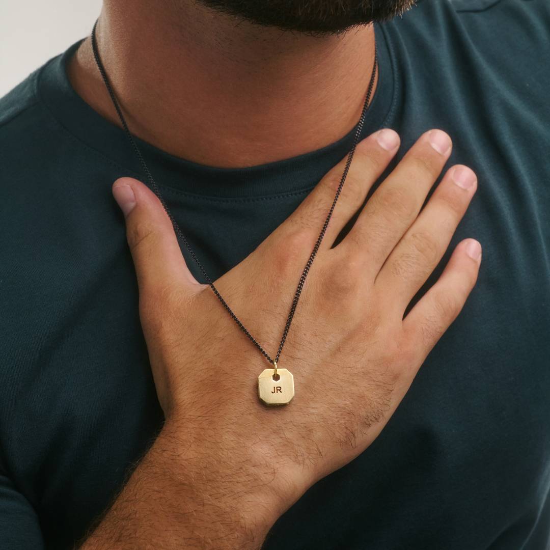 Engravable Dog Tag Necklace With Cubic Zirconia - Gold Plated-1 product photo