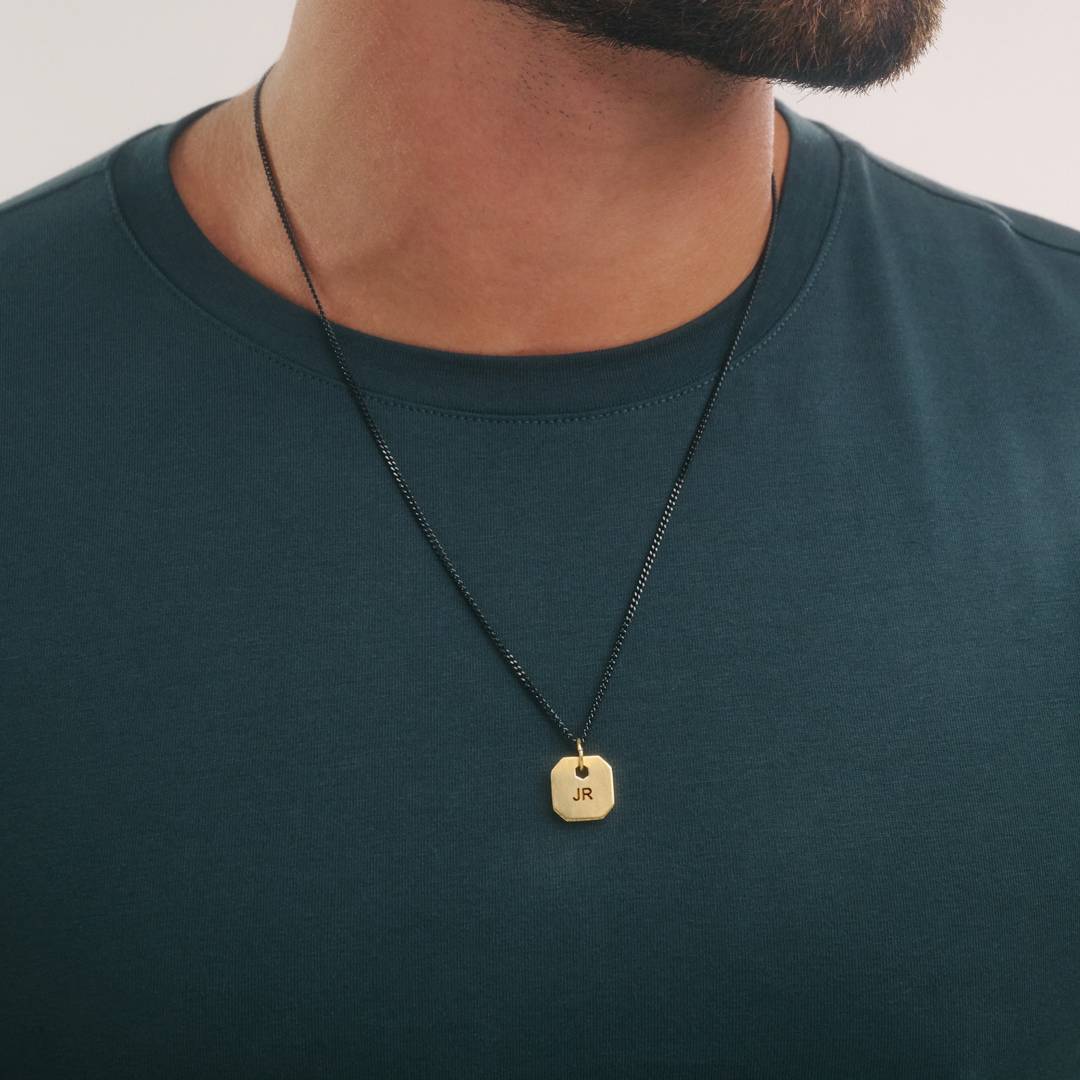 Engravable Dog Tag Necklace With Cubic Zirconia - Gold Plated-2 product photo