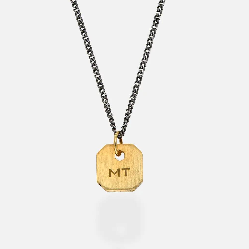 Engravable Dog Tag Necklace With Cubic Zirconia - Gold Plated-2 product photo