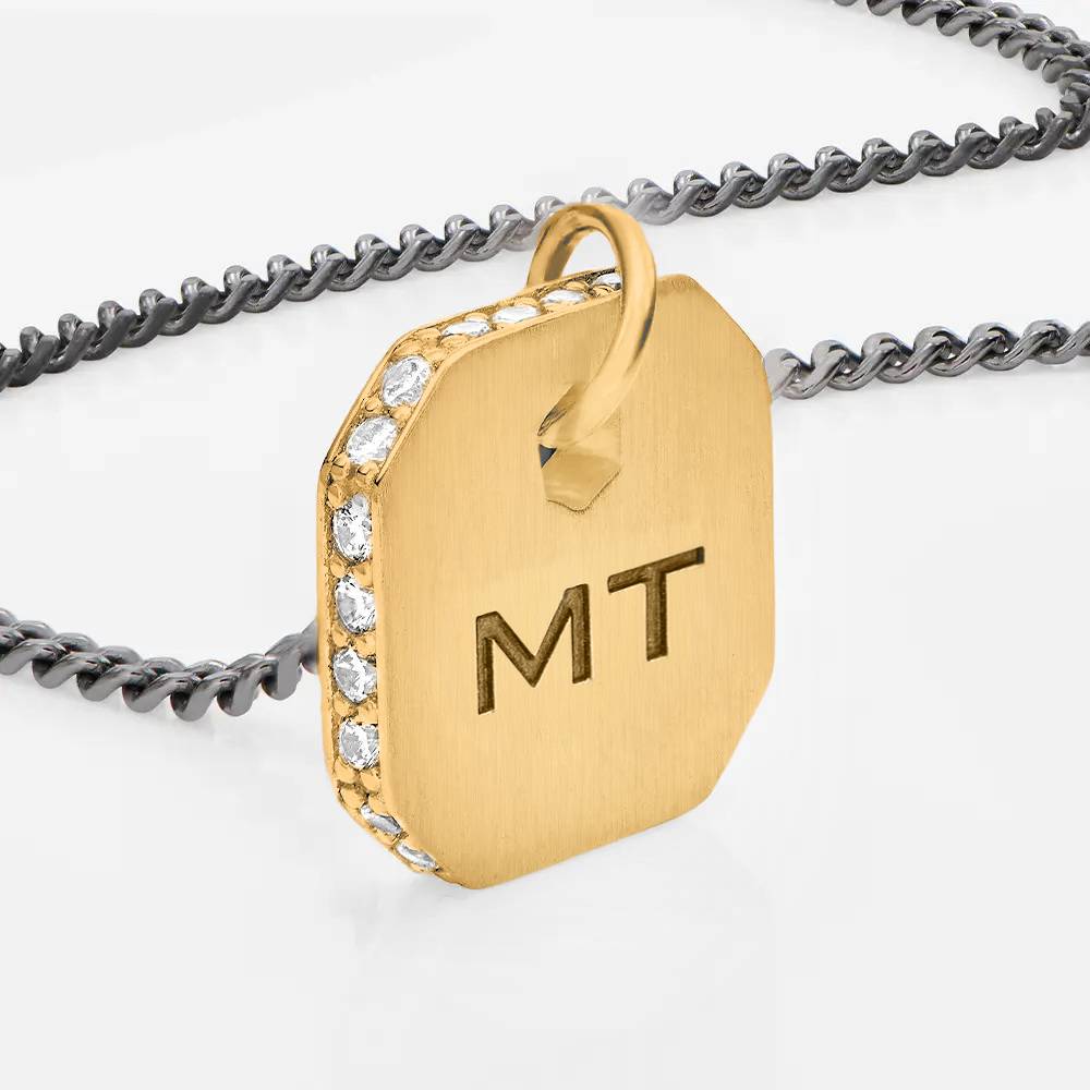 Engravable Dog Tag Necklace With Cubic Zirconia - Gold Plated-4 product photo
