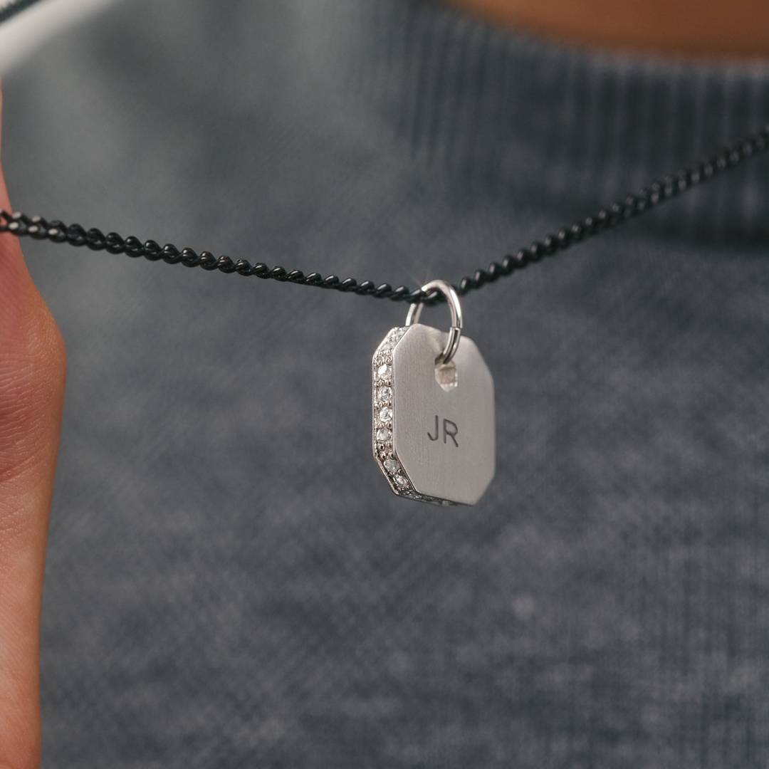Engravable Dog Tag Necklace With Cubic Zirconia - Silver-5 product photo