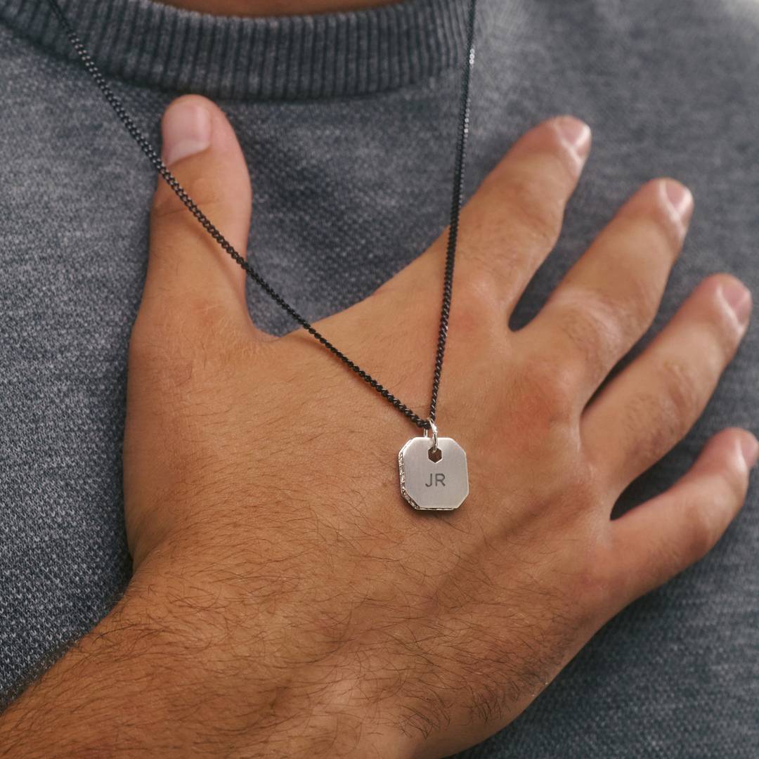 Engravable Dog Tag Necklace With Cubic Zirconia - Silver-3 product photo