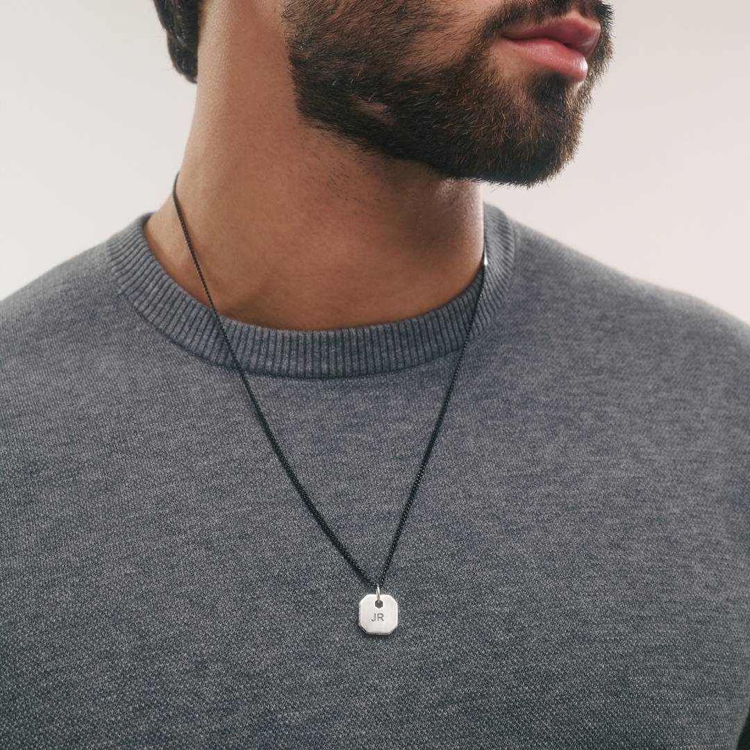 Engravable Dog Tag Necklace With Cubic Zirconia - Silver-2 product photo