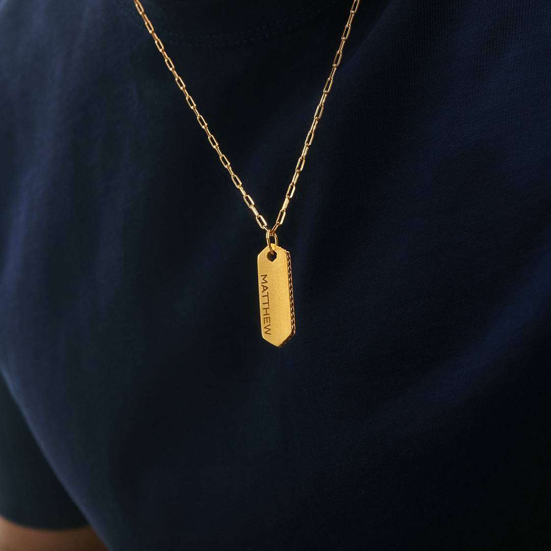 Engravable Vertical Dog Tag Necklace - Gold Plated-2 Engravable Vertical Dog Tag Necklace - Gold Plated-2 product photo