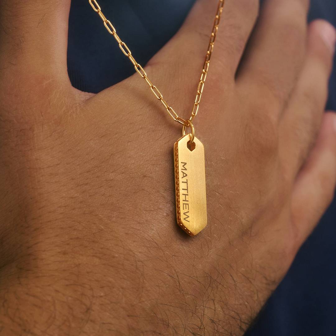 Engravable Vertical Dog Tag Necklace - Gold Plated-4 Engravable Vertical Dog Tag Necklace - Gold Plated-4 product photo