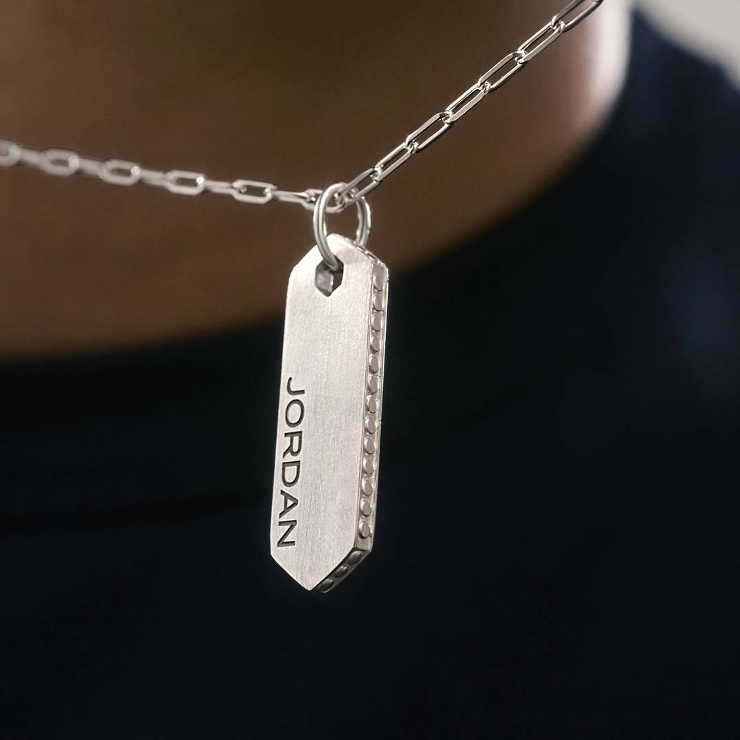 Engravable Vertical Dog Tag Necklace - Silver-3 product photo