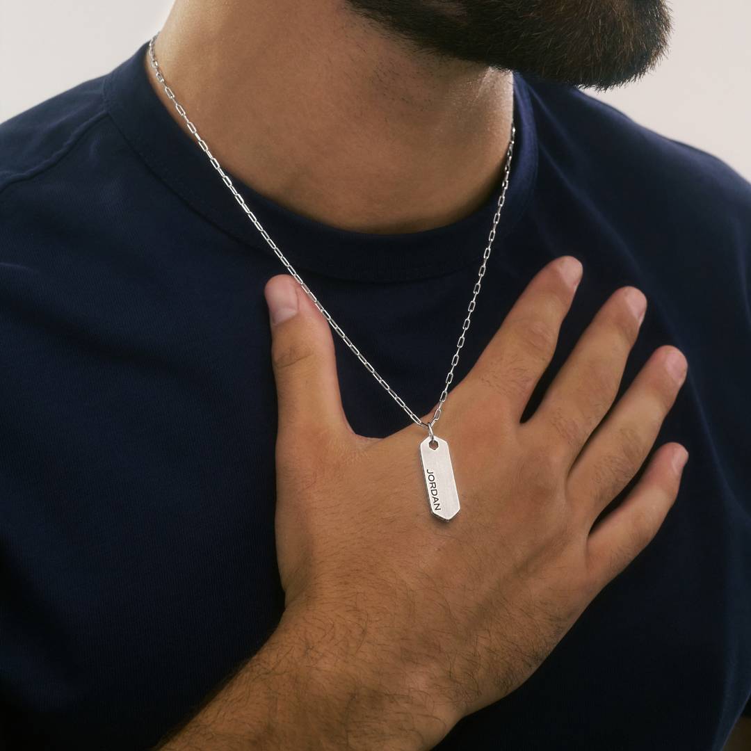 Engravable Vertical Dog Tag Necklace - Silver-2 product photo