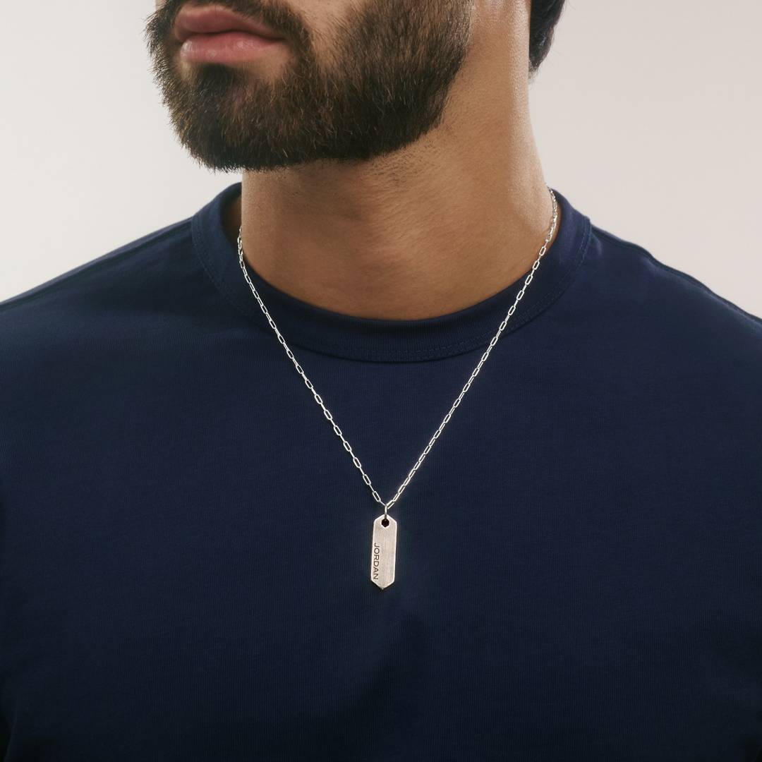 Engravable Vertical Dog Tag Necklace - Silver-4 product photo