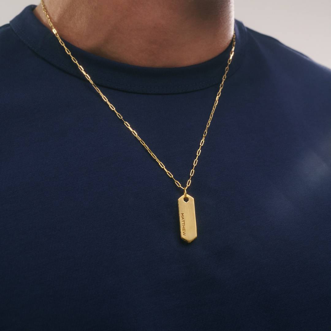 Engravable Vertical Dog Tag Necklace With Black Spinel - Gold Plated-1 product photo