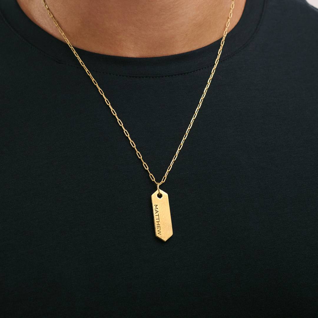 Engravable Vertical Dog Tag Necklace With Cubic Zirconia - Gold Plated-1 product photo
