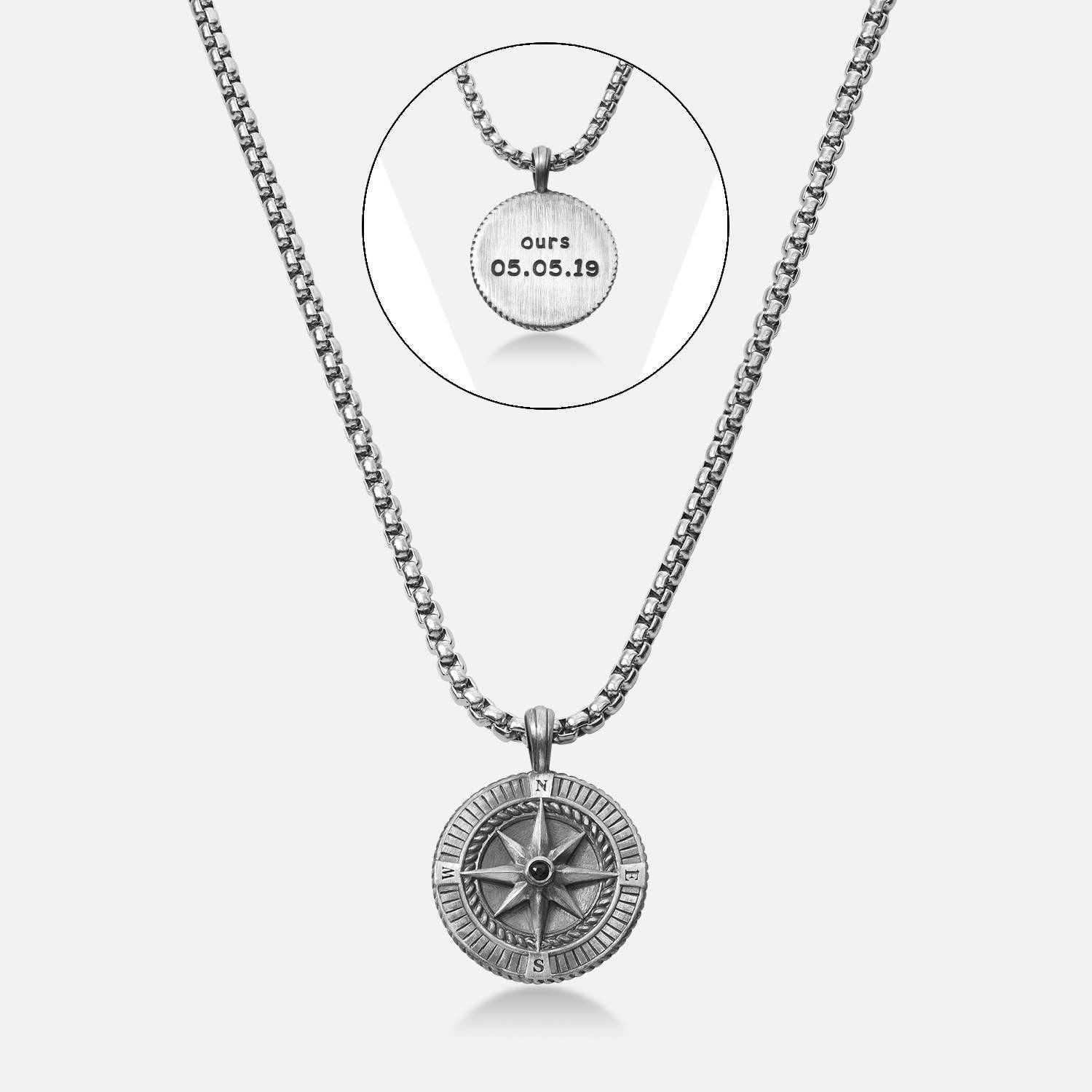 Personalized Compass Necklace - Silver-2 product photo