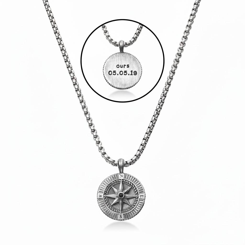 Personalized Compass Necklace - Silver-4 Personalized Compass Necklace - Silver-4 product photo