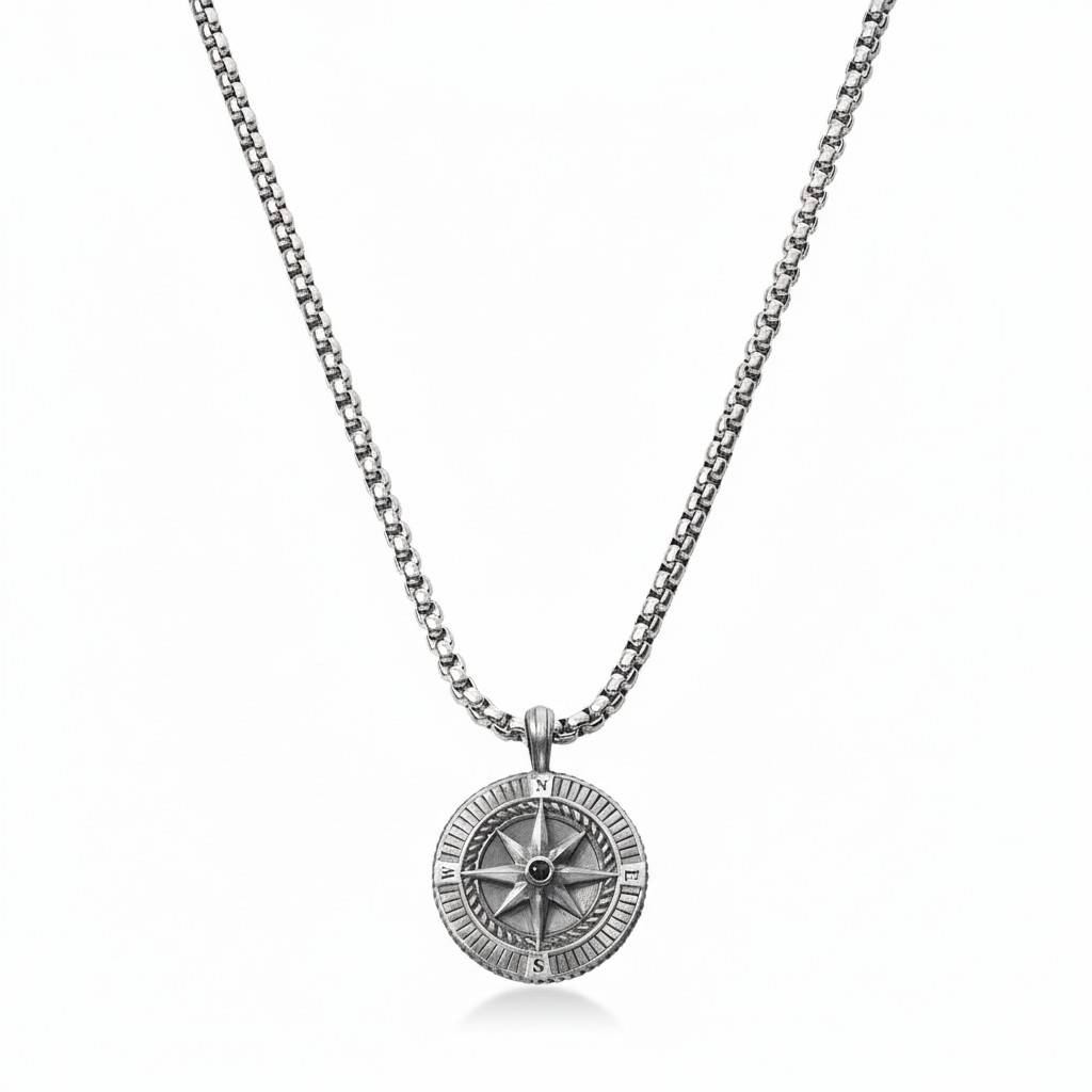 Personalized Compass Necklace - Silver-7 Personalized Compass Necklace - Silver-7 product photo