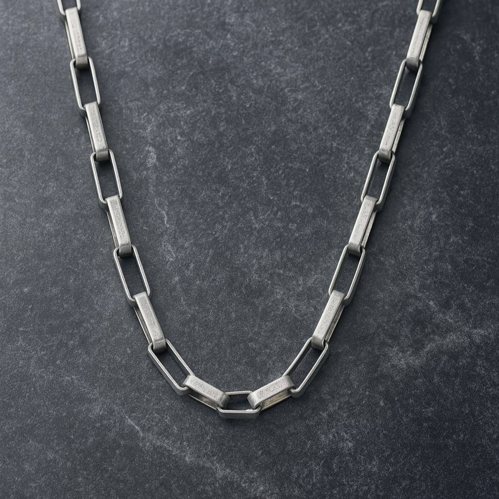 ENGRAVED SQUARE LINK NECKLACE - BRUSHED MATTE SILVER FINISH-6 ENGRAVED SQUARE LINK NECKLACE - BRUSHED MATTE SILVER FINISH-6 product photo