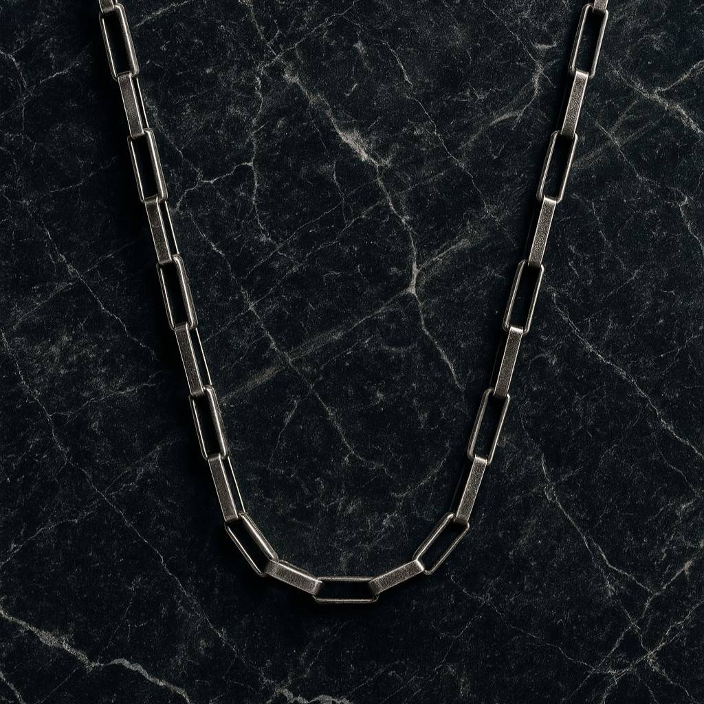 ENGRAVED SQUARE LINK NECKLACE - BRUSHED OXIDE FINISH-2 product photo