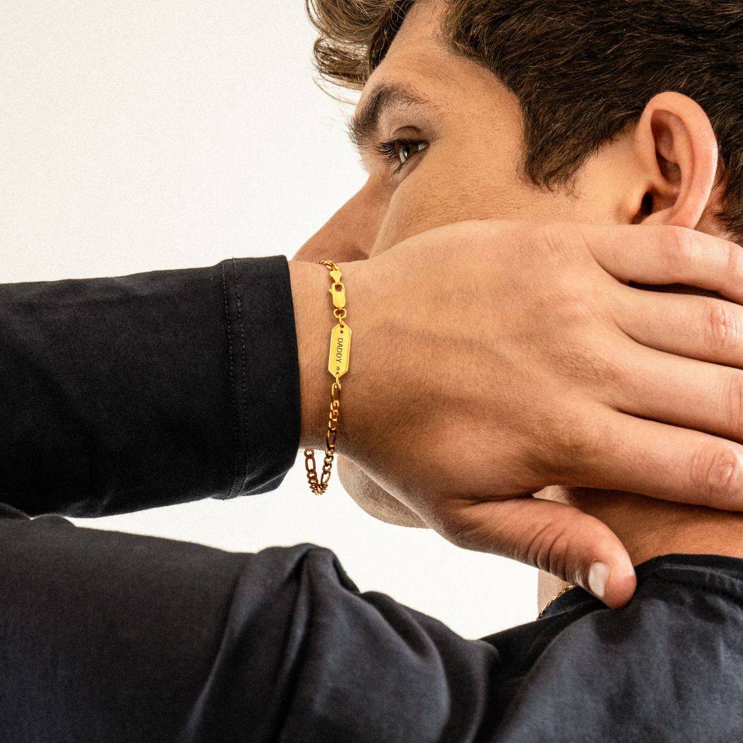 Personalized Figaro Chain Bracelet with Black Diamonds - 3 mm - Gold-1 product photo