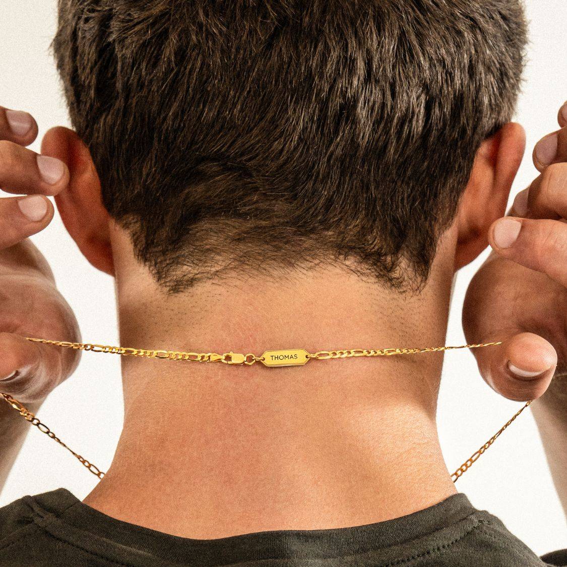 Personalized Figaro Chain Necklace - 3 mm - Gold Plated-2 product photo