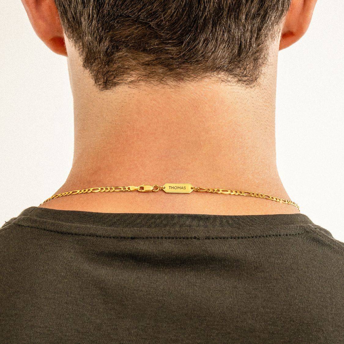 Personalized Figaro Chain Necklace - 3 mm - Gold Plated-3 product photo