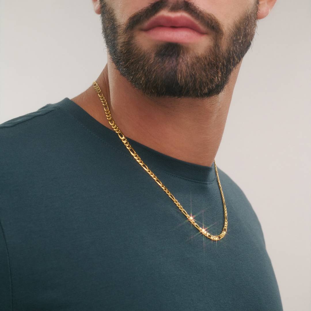 Personalized Figaro Chain Necklace - 5 mm - Gold-4 product photo