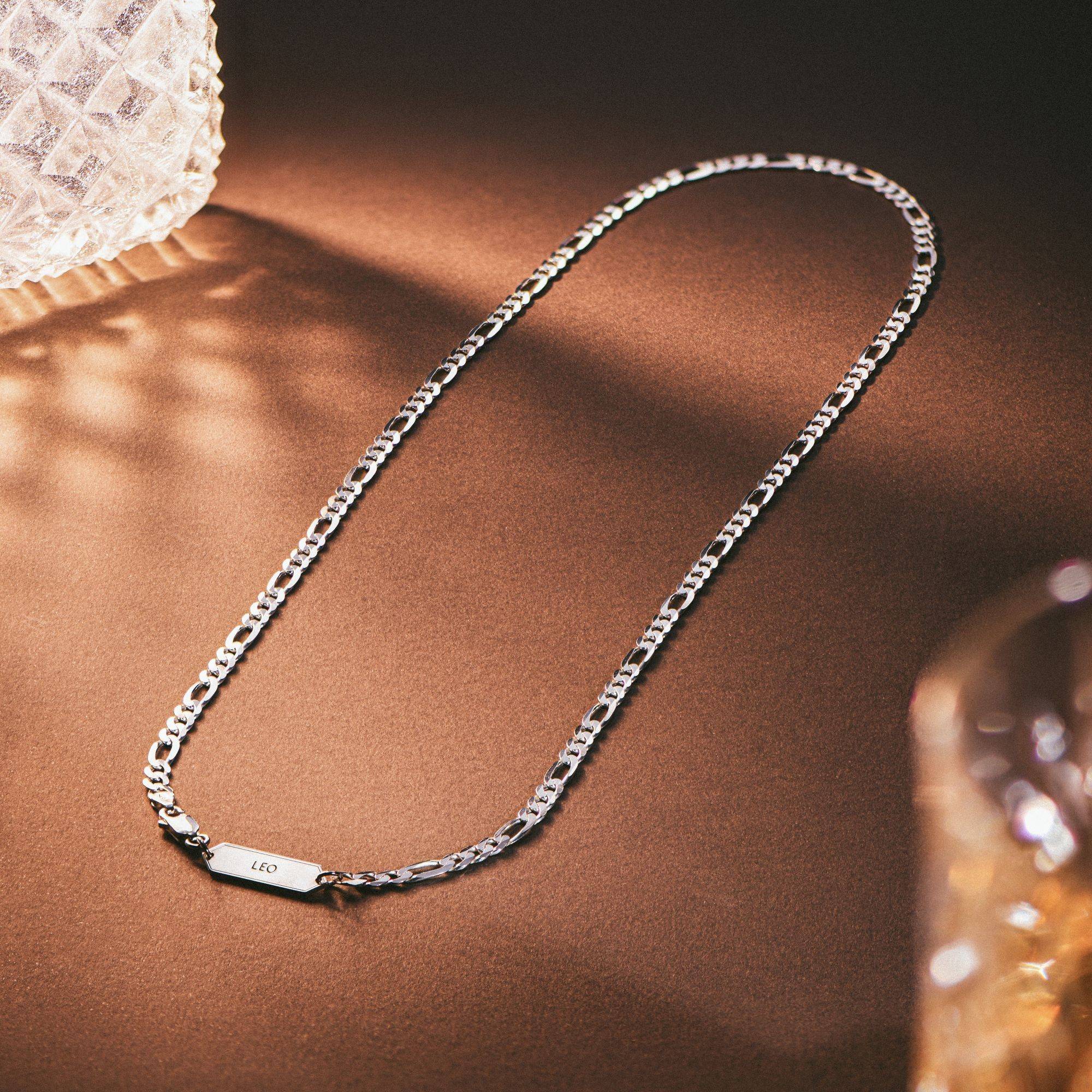 Personalized Figaro Chain Necklace - 5 mm - Silver-1 product photo