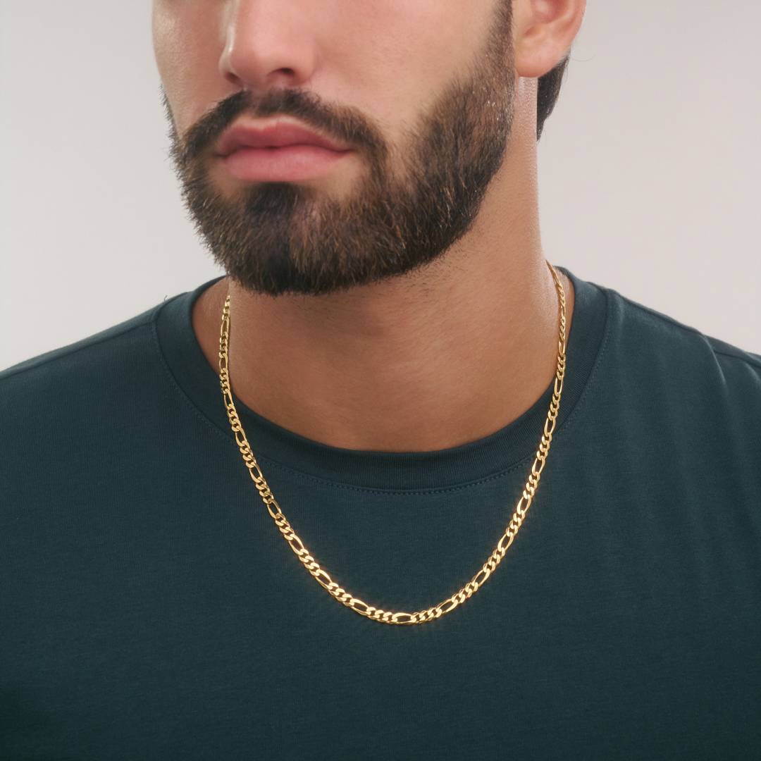 Personalized Figaro Chain Necklace with Black Diamonds - 5 mm - Gold-4 product photo