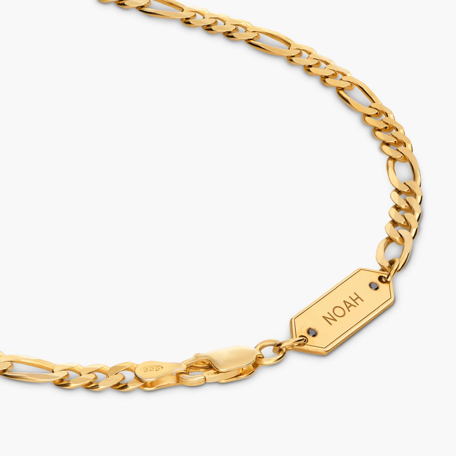 Personalized Figaro Chain Necklace with Black Diamonds - 5 mm - Gold-6 product photo