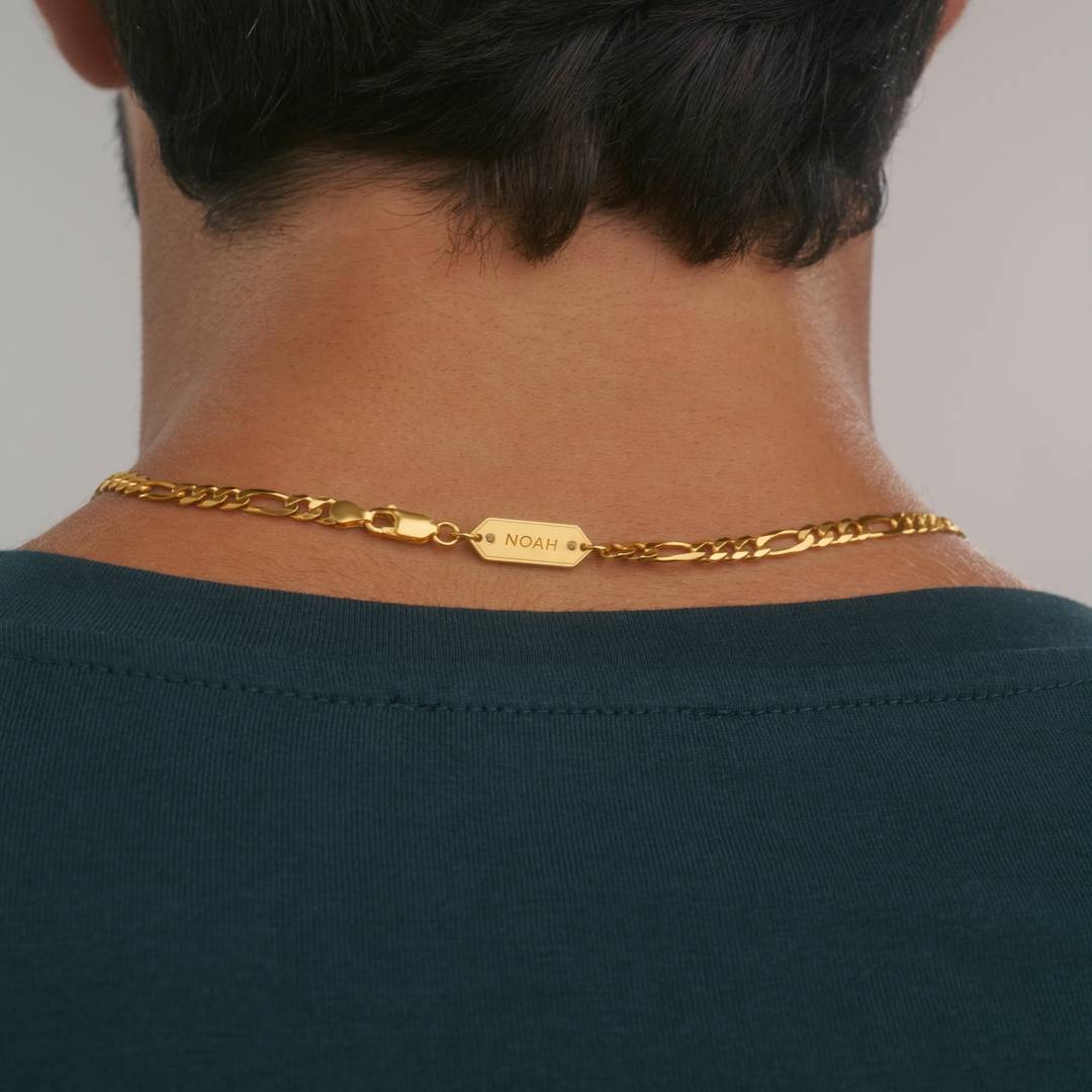 Personalized Figaro Chain Necklace with Black Diamonds - 5 mm - Gold-2 product photo