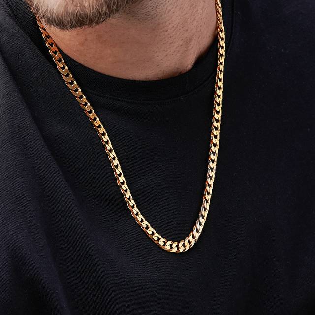Curbed Chain Flat Curb Chain Necklace - 7 mm - Gold Plated - SETT&Co