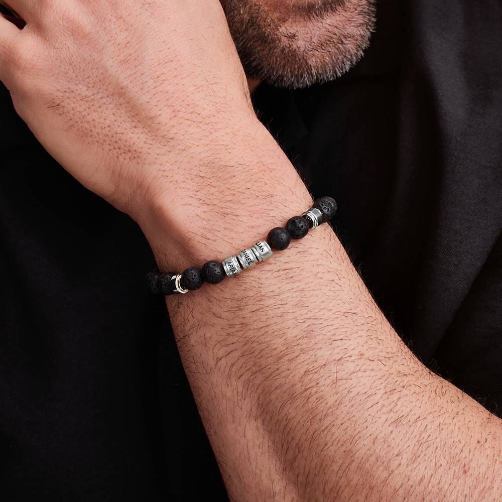 Lava Stones & Custom Silver Beads- Men's Beaded Bracelet-2 Lava Stones & Custom Silver Beads- Men's Beaded Bracelet-2 product photo
