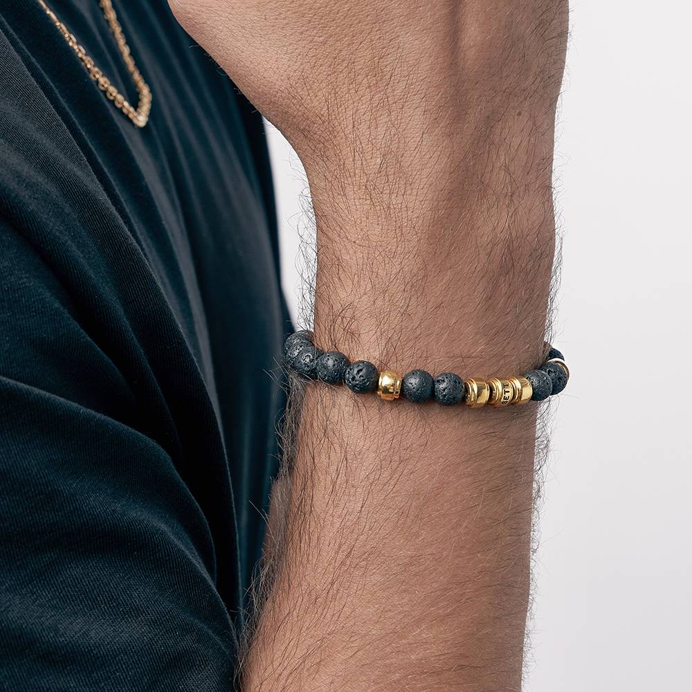 Lava Stones & Custom Gold Plated Beads- Men's Beaded Bracelet