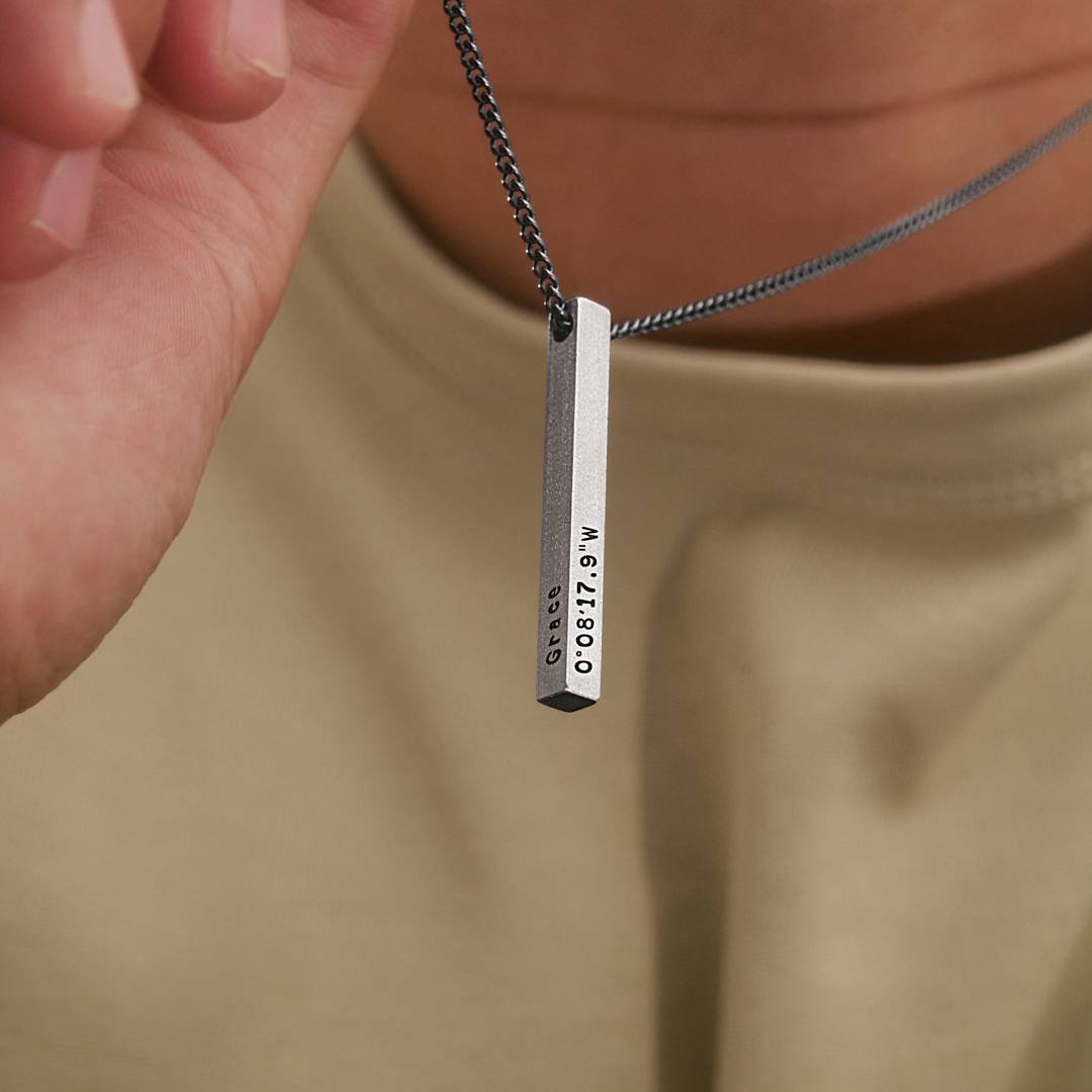 Personalized Vertical Bar Necklace - Sterling Silver-2 product photo