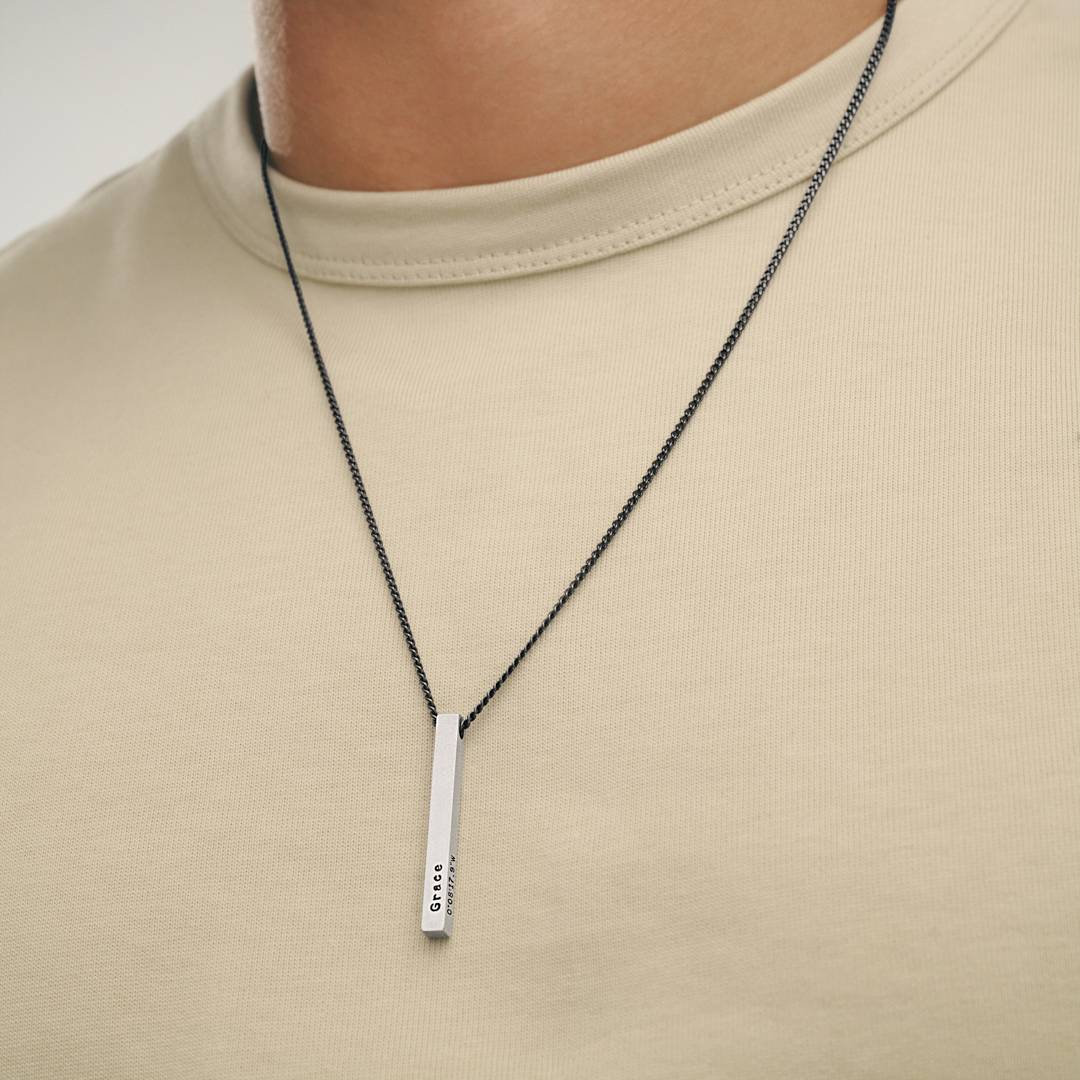 Personalized Vertical Bar Necklace - Sterling Silver-3 Personalized Vertical Bar Necklace - Sterling Silver-3 product photo
