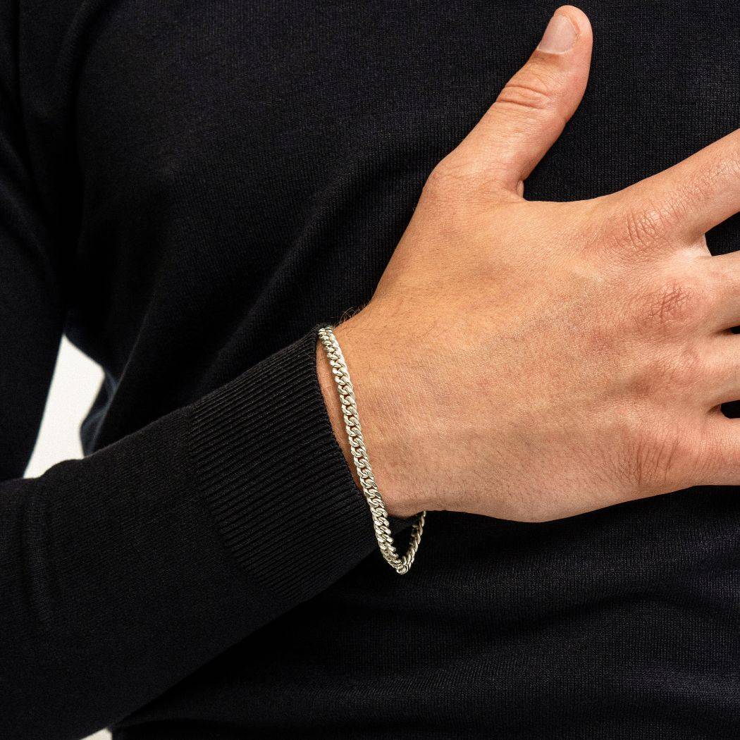 Personalized Miami Cuban Link Chain Bracelet with Black Diamonds - 5 mm - Silver-1 product photo