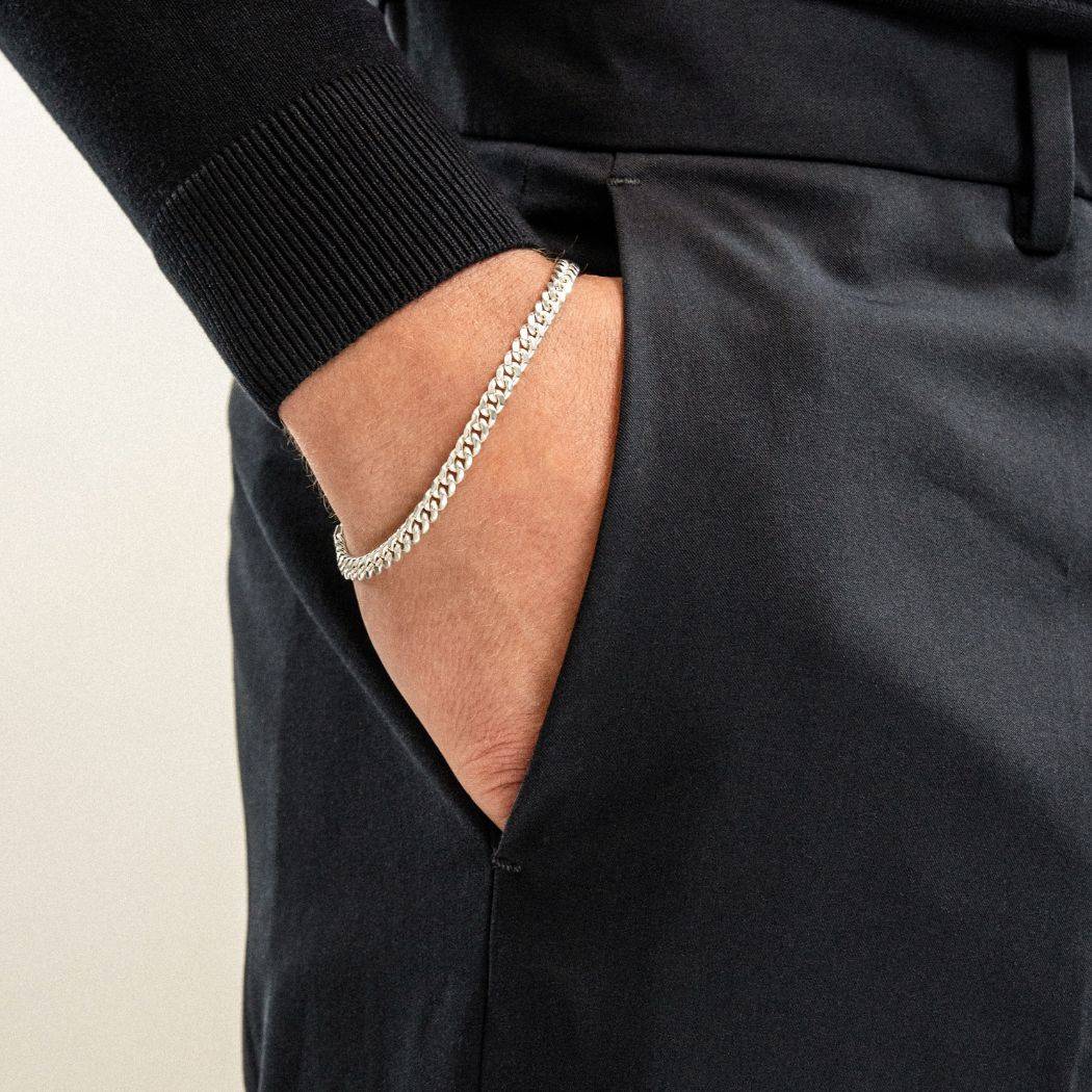 Personalized Miami Cuban Link Chain Bracelet with Black Diamonds - 5 mm - Silver-6 product photo