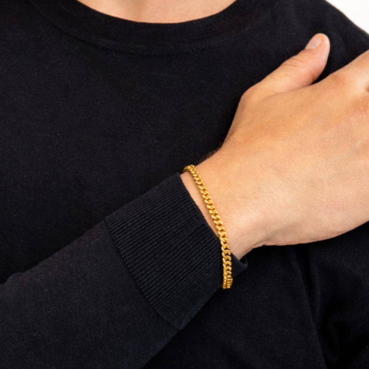 Personalized Miami Cuban Chain Bracelet with Black Diamonds - 5 mm - Gold-3 product photo