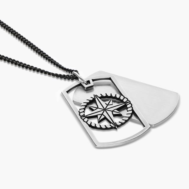 Picture Idea: Personalized Compass Dog Tag Necklace For Men Silver