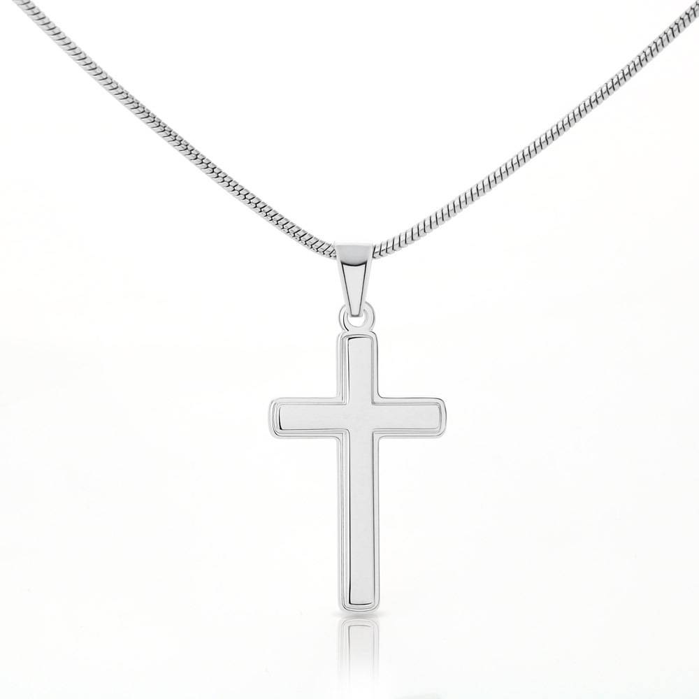 Engraved Cross Necklace with Snake Chain - Stainless Steel-3 product photo