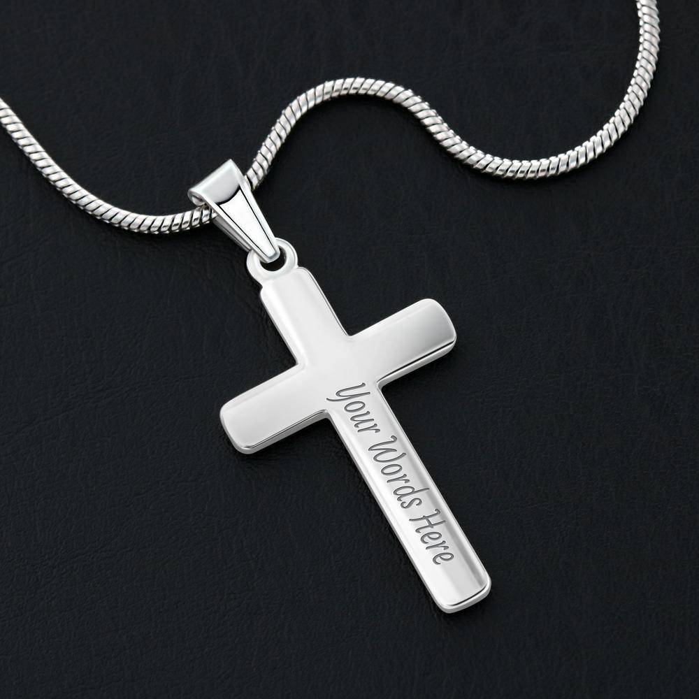 Engraved Cross Necklace with Snake Chain - Stainless Steel-4 product photo