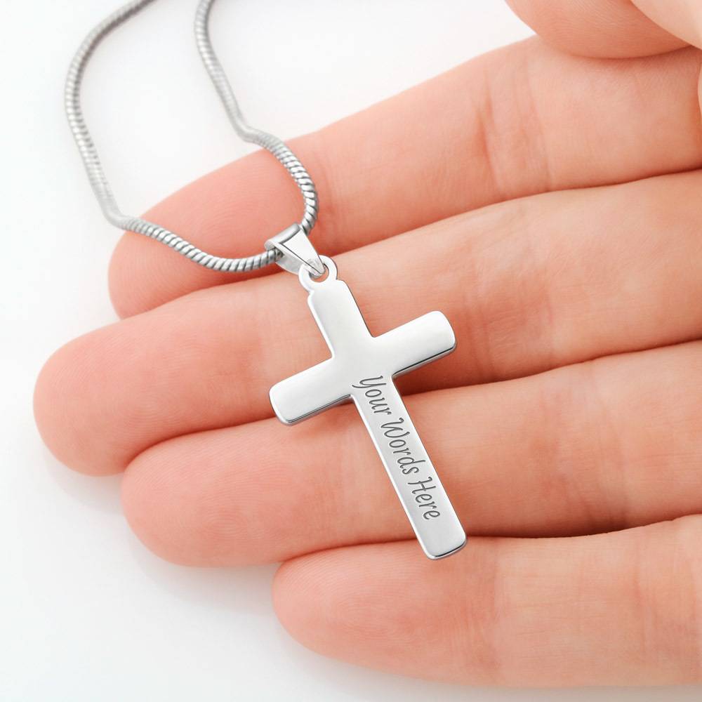 Engraved Cross Necklace with Snake Chain - Stainless Steel - SETT&Co