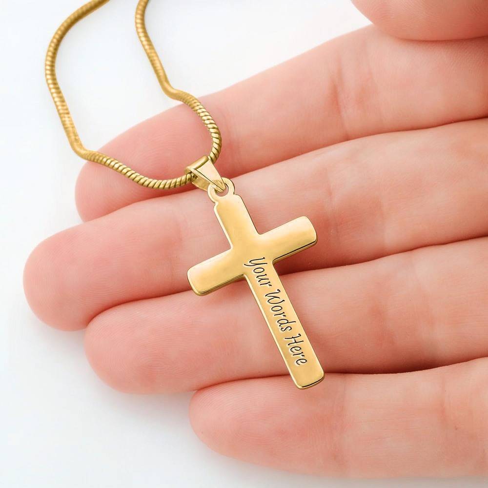 Engraved Cross Necklace with Snake Chain - Gold Plated Stainless Steel-1 product photo